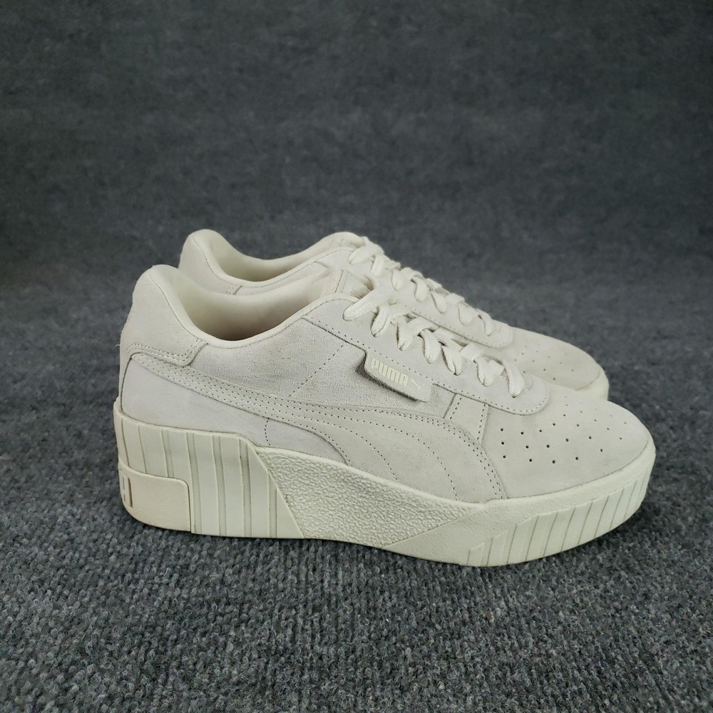 Puma Cali Wedge Shoes Womens‎ Size 9.5 Beige Suede Platform Sneakers 385248-01